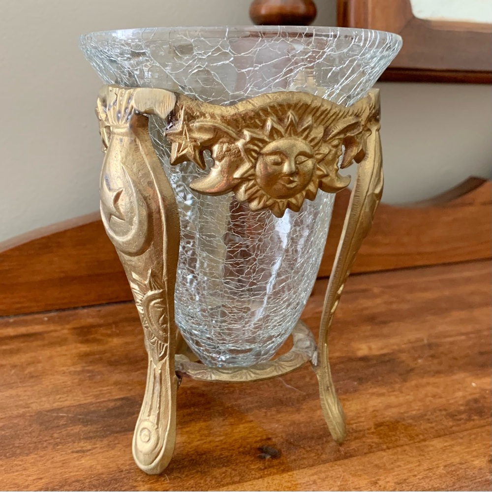 Vintage Celestial Candle Holder and Metal Sun and Moon Stand